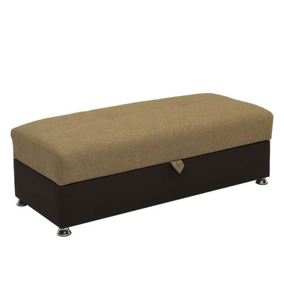 HomeRoots 54" Camel Espresso and Silver Chenille And Faux Leather Tufted Storage Ottoman