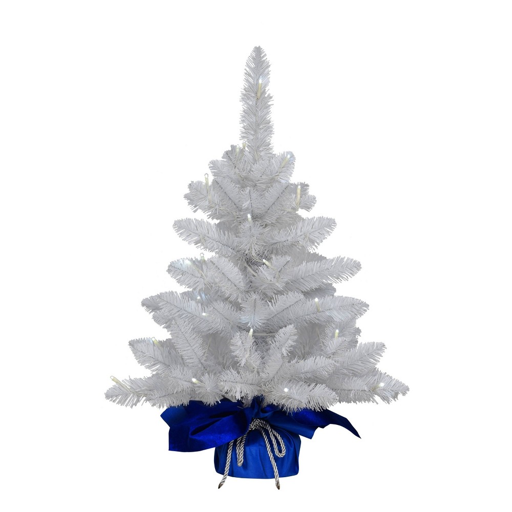 Photos - Garden & Outdoor Decoration Puleo 2ft  Pre-Lit White Tabletop Artificial Christmas Tree Blue Fabric Bas 