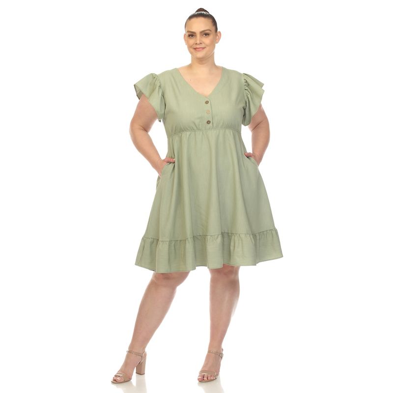 Plus Size Ruffle Sleeve Knee-Length Dress, 6 of 7