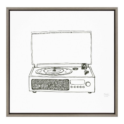 24" x 24" Sylvie Victrola Record Player Framed Canvas by Statement Goods Gray - Kate & Laurel All Things Decor