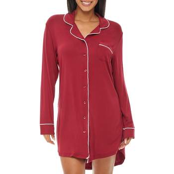 Womens Soft Knit Pajama Nightgown, Boyfriend Style Long Sleeve Sleep Shirt