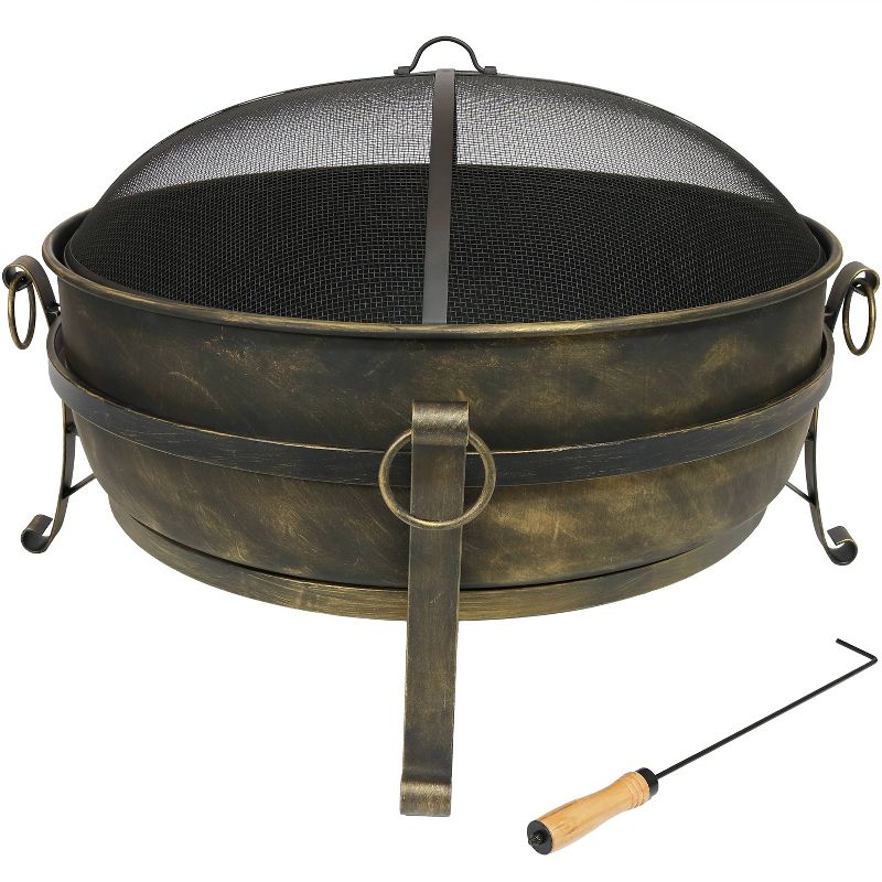 Sunnydaze Outdoor Camping or Backyard Round Cauldron Fire Pit with Spark Screen, Log Poker, and Metal Wood Grate, 6 of 12
