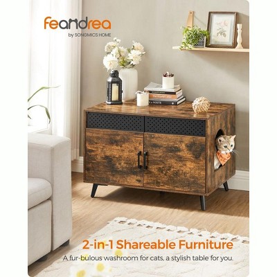 Rustic Brown Particleboard Cat Litter Box Enclosure with High Legs