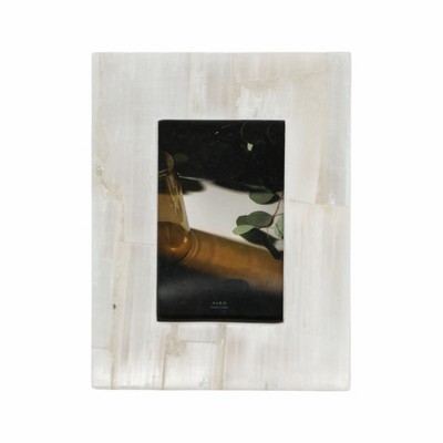 Modern Glam Selenite Stone Picture Frame - Elegant Glass & Wood Design for Home, Office, Bedroom & Living Room Decor