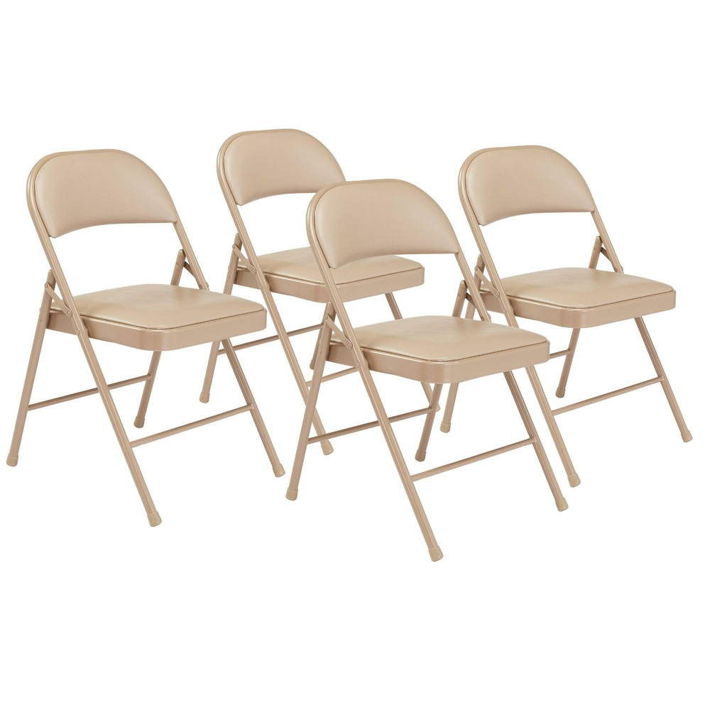 Photos - Computer Chair Set of 4 Vinyl Padded Steel Folding Chairs Beige - Hampden Furnishings