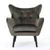 Velvet Mid-Century Modern Wingback Arm Chair with Oak Wood Frame, and Semi-Soft Seat - 2 of 4