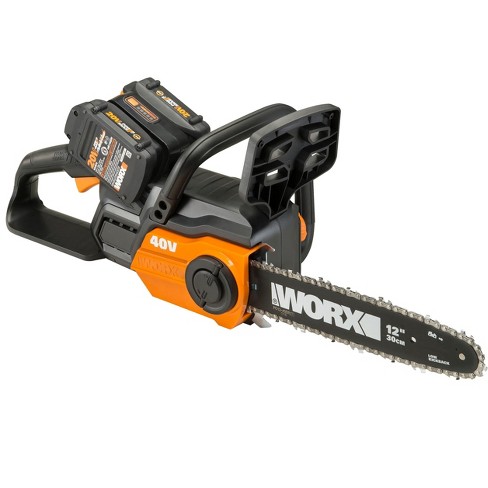 Worx WG381 POWER SHARE 40-Volt 12 in. Cordless Chainsaw w/ Auto-Tension and  Brushless Motor (Batteries 2x20V and Charger Included)
