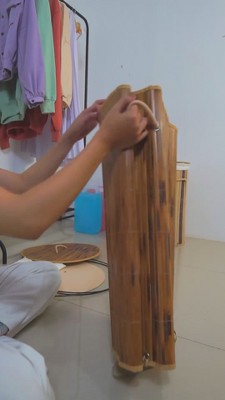 Square Bamboo Collapsible Laundry Hamper with Lid and Handles