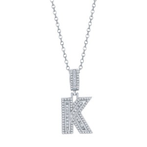Bella Silver Sterling Silver 'K' Baguette CZ Initial 18" Pendant Necklace  - Silver - 1 of 2