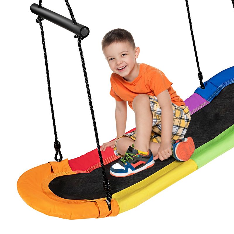Costway Saucer Tree Swing Surf Kids Outdoor Adjustable Oval Platform Set w/ Handle Blue\Green\ Colorful\Camouflage green, 1 of 10