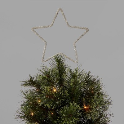 13in Unlit Metal Beaded Glitter Star Tree Topper Silver - Wondershop™