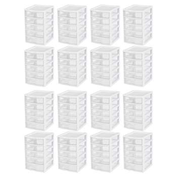 Sterilite Clearview Small Clear Plastic Stackable 5 Drawer Storage System for Desktop & Drawer Household Organization for Stationary or Pens, 16 Pack