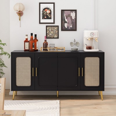 VYNXARIA 59.84" Vintage Four-Door Cabinet with Plastic Rattan - Stylish Storage for Any Room