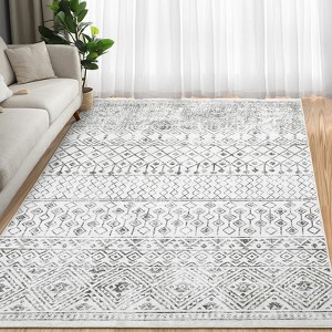 5'x7' Washable Geometric Living Room Rugs, Indoor Farmhouse Non Slip Bedroom Carpet, Large Stain Resistant Dining Room Rugs, Grey - 1 of 4