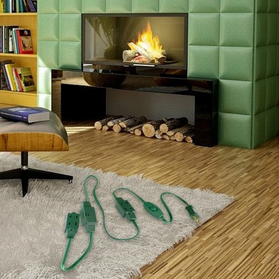 Northlight Indoor Polarized Extension Power Cord with 9-Outlets - 12' - Green