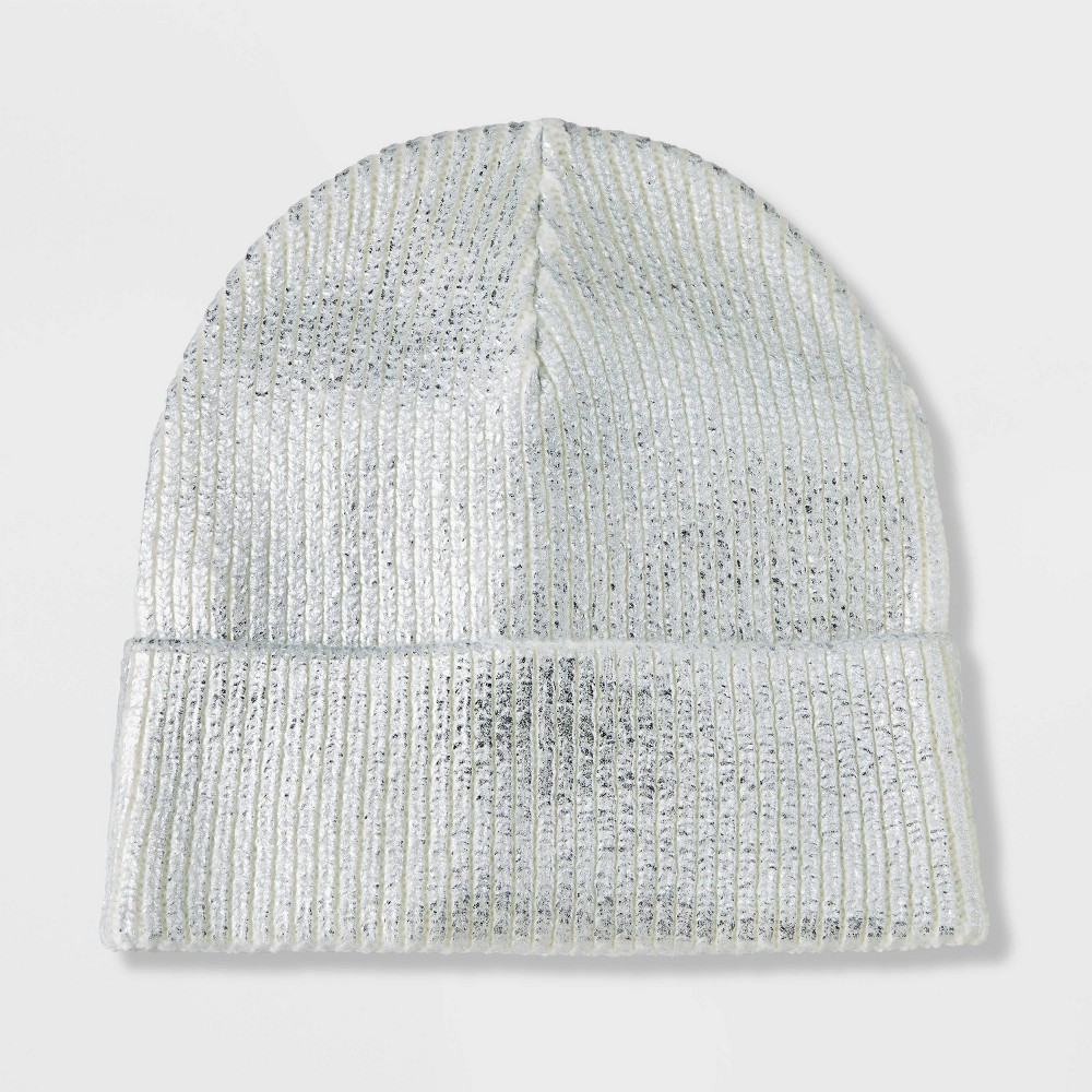 Girls' Knitted Cuffed Beanie Hat - art class™ Silver