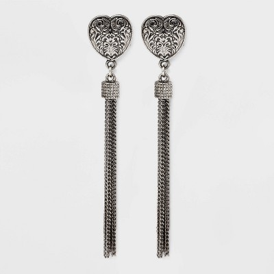 Filigree Heart and Tassel Linear Drop Earrings - Wild Fable™ Silver