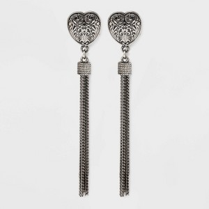 Filigree Heart and Tassel Linear Drop Earrings - Wild Fable™ Silver - 1 of 3