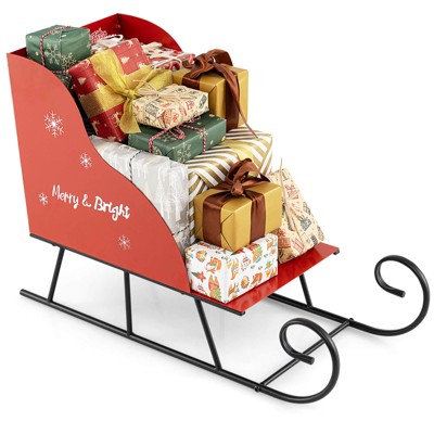 Costway Metal Christmas Santa Sleigh Basket Festive Decorative Sleigh Cart Holiday