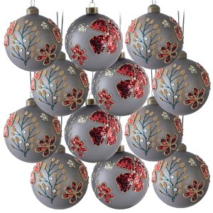 TopComfy Decorative Object Glass Christmas Ball Ornaments Elegant Glitter Finish for Holiday Tree Decor, Multicolored, 3"*3"*3" - 1 of 4