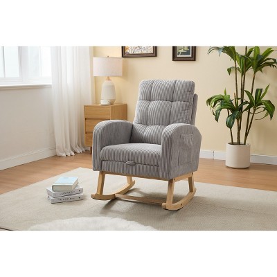 CAVINAS 15" Modern Rocking Chair Nursery,Glider Rocking Armchair with Side Pocket,Living Room Accent Chair With Adjustable Footrest