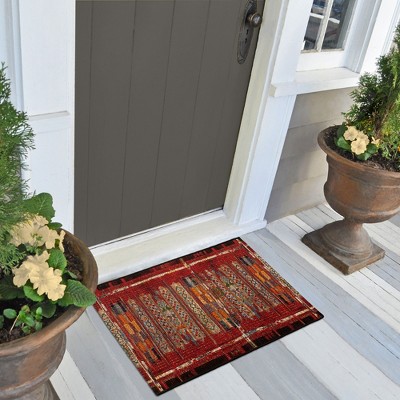 Red and Multicolor Flat Woven Synthetic Rectangular Rug