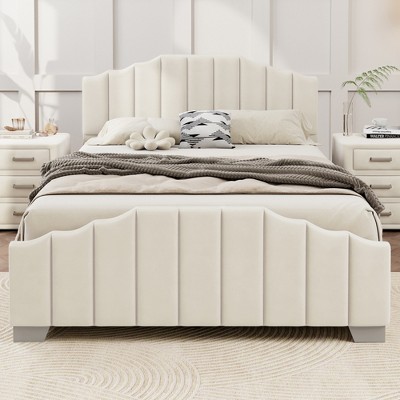 KTMBDW Full/Queen Size Bed Frame with Upholstered Headboard and Footboard, Velvet Platform Bedframe Mattress Foundation, No Box Spring Needed