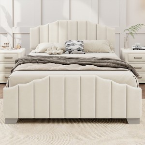 KTMBDW Full/Queen Size Bed Frame with Upholstered Headboard and Footboard, Velvet Platform Bedframe Mattress Foundation, No Box Spring Needed - 1 of 4