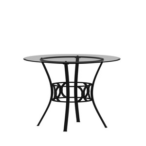Emma and Oliver 42'' Round Glass Dining Table with Black Metal Frame - 1 of 4