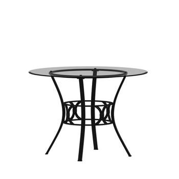 Emma and Oliver 42'' Round Glass Dining Table with Black Metal Frame