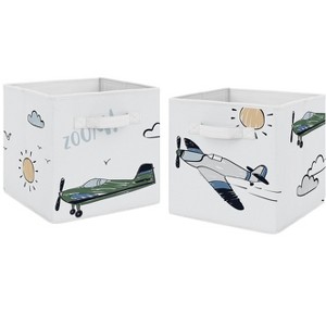Sweet Jojo Designs Fabric Storage Bins Set Airplane Green and Blue - 1 of 4