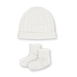 Hope & Henry Baby Sweater Beanie and Bootie Set (Soft White, 12-18 Months) - 1 of 4