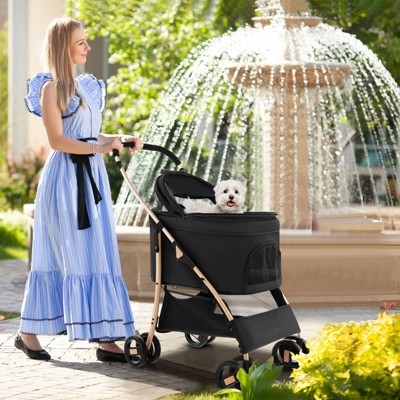 Black and Gold 3-in-1 Pet Stroller with Adjustable Canopy
