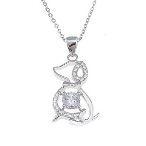 Bella Dog Pendant Sterling Silver Cubic Zirconia Chain Necklace Ginger Lyne Collection - 1 of 4