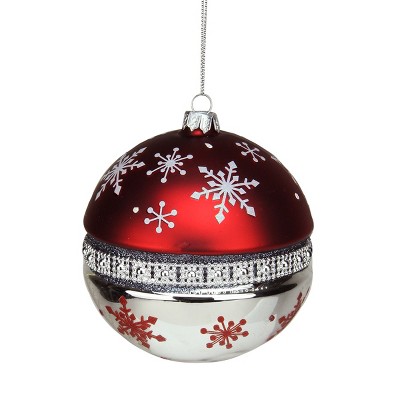 Kurt S. Adler 3.5" Alpine Chic Matte Glass Ball  with Snowflakes Christmas Ornament - Red/Silver