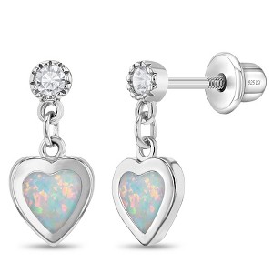 Girls' Dangle Heart Simulated Opal Screw Back Sterling Silver Earrings - In Season Jewelry - 1 of 1