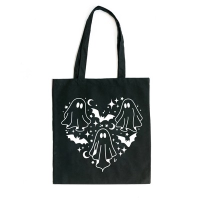 City Creek Prints Ghosts Heart Canvas Tote Bag - 15x16 - Black