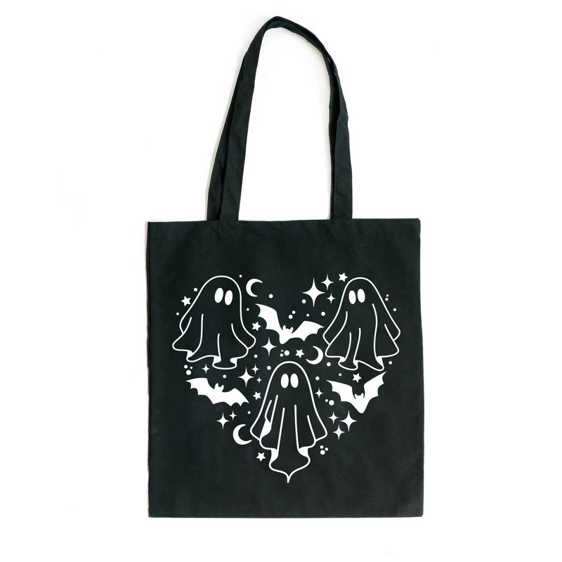 City Creek Prints Ghosts Heart Canvas Tote Bag - 15x16 - Black, 1 of 3