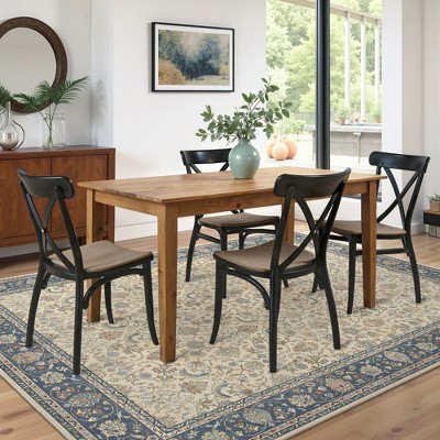 ABYNOW Area Rug Machine Washable, Non Slip, Boho Vintage Print for Living Room, 8x10FT, BEIGE BLUE