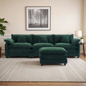 Busaurus Corduroy 3-Seat Sectional Sofa - Modular with Ottoman-Green Corduroy - 1 of 4