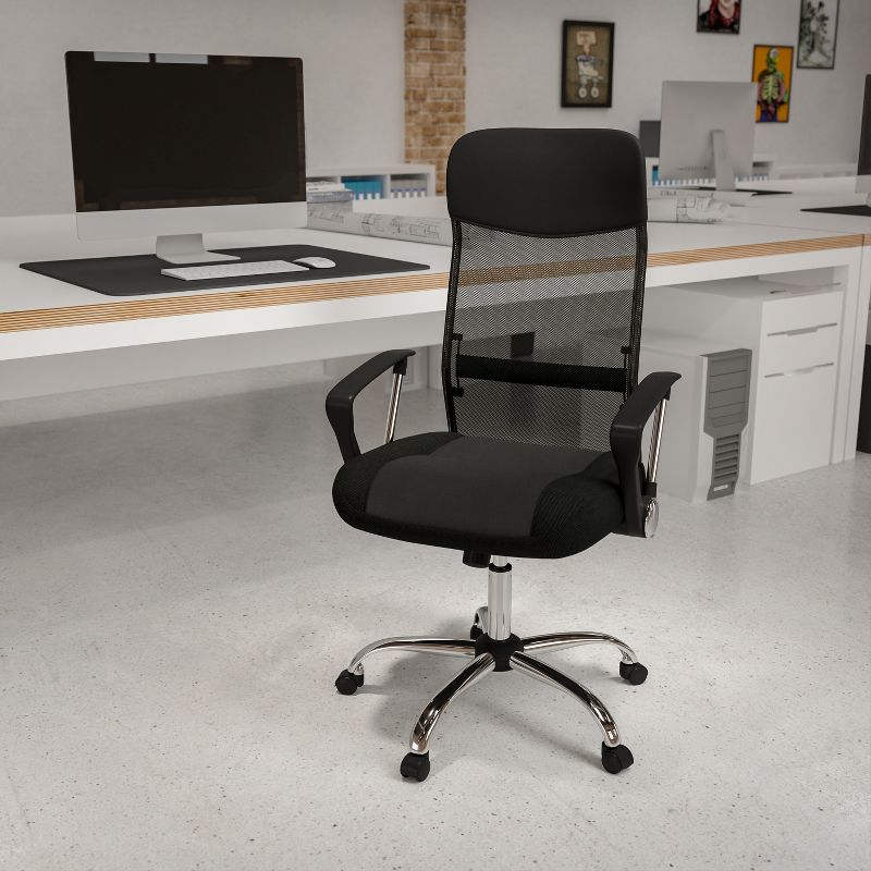 Emma and Oliver High Back Black Leather and Mesh Swivel Task Office Chair with Arms, 2 of 11