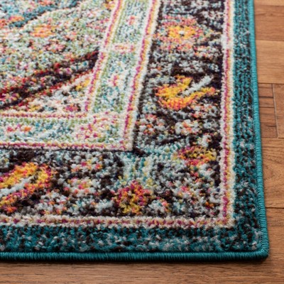 Navy and Turquoise Distressed Synthetic Area Rug, 5'3" x 7'6"