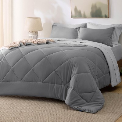 5/7 Pcs Bed in a Bag with Contrast Color Solid Design Bedding Set
