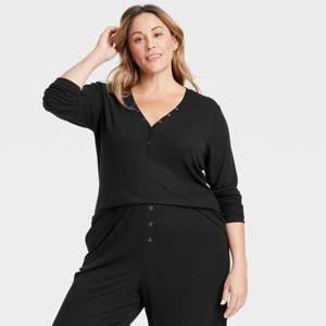 Women's Ribbed Henley Pajama Top - Auden™ - 1 of 3