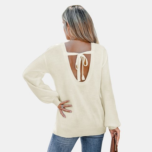 Women's V Neck Split Trim Oversized Sweater - Cupshe -light Brown