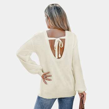 Women's Ivory Puff Sleeve Sweater - Cupshe