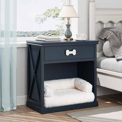 LAOTIES Vintage Wooden Pet Storage Cabinet with LED Light,Hidden Cat Litter Box Enclosure,Side Table And Nightstand For Small Dogs And Cats