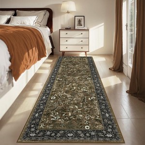 Botanical Floral Rug Farmhouse Floor Runner with Non-Slip Backing, Stain-Resistant Bordered Hallway Rug - 1 of 4