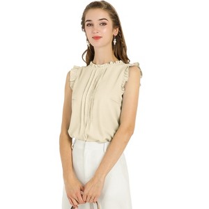 INSPIRE CHIC Women's Ruffled Curved Hem Business Office Vintage Sleeveless Blouse - 1 of 4