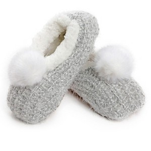 Memoi Women's Plush Wispy Pom-Pom Slippers Gray M-L - 1 of 2